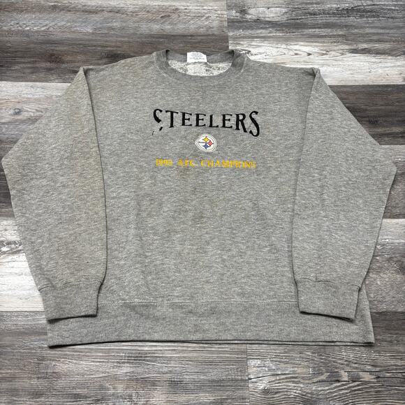 Vintage 90s 1995 Lee Pittsburgh Steelers AFC Champions Gray Men L NFL Sweatshirt - Picture 1 of 9